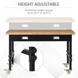 ZUN 47" Garage Work Bench with Drawer and Wheels, Height Adjustable Legs, Bamboo Tabletop Workstation 15187669