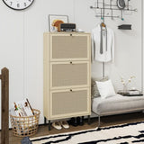 Rattan 3 Door Shoe Rack, Freestanding Modern Shoe Storage Cabinet, for Entryway W688P211253