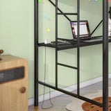 ZUN Twin Metal Loft Bed with Desk, Power Outlet and LED Lighted , Safety Guard & Ladder, No Box Spring W840P192240