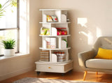 5 Tier Rotating Bookshelf, 360&deg Display Round Spinning Bookshelf with Wheels and Drawer, 05327694