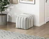 Modern Square Pouf Off-White Jacquard Fabric Upholstered Ottoman, Non-Slip Floor Pouf, Bean Bag B011P251657