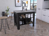 Cala Kitchen Island, Four Legs, Three Shelves -Black / Ibiza Marble B20092007
