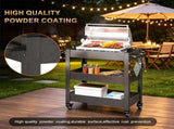 Outdoor Grill Cart Table with Handles, Indoor and Outdoor Pizza Oven Table with Lockable 34702390