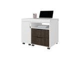 White and Stained Walnut 2-Drawer Extendable Desk with Sliding Mechanism B062P290245
