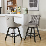 Swivel Velvet Barstools with Button Tufted Decoration and Wooden Legs, and Chrome Nailhead Trim, W1143P241330