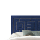 Dark Blue Eastern King Panel Bed with Nailhead Trim B062P208992