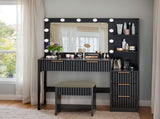 Black particleboard with a melamine finish, 5-drawer, 2-shelf dressing table set with 11 three-tone 55883849