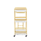 ZUN Painted Three-layer Bar Cart, With Wine Rack And Glass Holder, Suitable for Families And Small 88893934