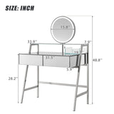 ZUN 33.9" Mirrored Makeup Vanity Desk with Mirror and Lights, Mirrored Console Vanity Table with 2 Big 30674690