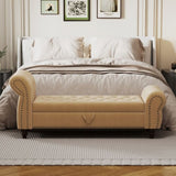 64.5" Bed Bench for Bed Room Nails Tufted Chaise of Lounge with Storage Velvet Upholstery Khaki W1097P202876