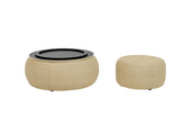 Round Storage Ottoman, Woven rattan fabric Ottoman, 2 in 1 Function, Work as End table and W487P215089