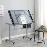 Adjustable Art Drawing Desk Craft Station Drafting with 2 Non-woven fabric Slide Drawers and 4 W34728558