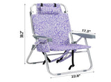 1 PCS Aluminum Beach Chair, 15 Inch Seat Height Purple Tribal Pattern, 5-Position Adjustable 19923642