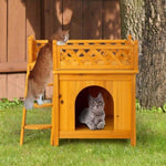 ZUN 2-Story Wooden Feral Cat House Dog House for Outdoor and Indoor, Pet House with Stairs, Yellow 64064816