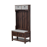 U-Can Hall Tree with 6 Hooks and Hinged Lid, Coat Hanger, Entryway Bench, Storage Bench, 3-in-1 N724P184891D