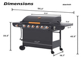 6 Burner BBQ Propane Gas Grill with Side Burner 72000 BTU Output Stainless Steel Barbecue Grill with 66947950