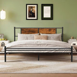Queen Bed Frame with Wood Headboard & Footboard,Metal Platform Queen Size Mattress Foundation Strong W3286P308744