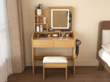 Vanity Table with LED-Illuminated Mirror, Power Outlet, Hairdryer Holder & Stool Compact Dressing 71925023