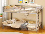 Grey Twin Bunk Bed Square Tube High Guardrail Side Ladder Opening Iron Bed 52361693