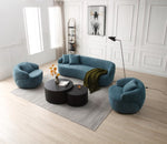 ZUN 360&deg; Swivel Mid Century Modern Curved Sofa, 1-Seat Cloud couch Boucle sofa Fabric Couch, Blue W876P199950