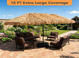 15x9ft Double-Sided Tiki Patio Umbrella with Heavy Duty Weighted Base , 12 Metal Ribs Hawaiian PE 21507718