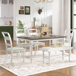 ZUN 6-peice Dining Set with Turned Legs, Kitchen Table Set with Upholstered Dining Chairs and 67870408