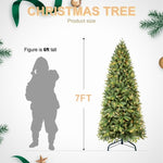 ZUN 8FT Pre-Lit Slim Christmas Tree, Green, Fir Xmas 'Feel Real' Artificial Tree, White Lights, Metal W1773P203629