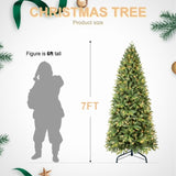 ZUN 8FT Pre-Lit Slim Christmas Tree, Green, Fir Xmas 'Feel Real' Artificial Tree, White Lights, Metal W1773P203629