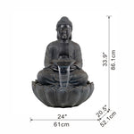 ZUN 24x20.5x34" Dark Gray Buddha Statue Water Fountain, Indoor Outdoor Polyresin Fountain with Light W2078124552