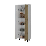 Fagan 2-Door 5-Shelf Kitchen Pantry White and Macadamia B062103265