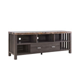 ZUN Home, Livingroom 60" TV Stand with Drawer & Five Open Shelves- Faux Marble Yellow & Distressed Grey B107130957