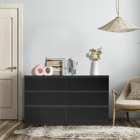 ZUN 6 Drawer Double Dresser for Bedroom, Wide Storage Cabinet for Living Room Home Entryway, Black 53394625