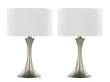 Lenuxe 24" Contemporary Metal Table Lamp in Frosted Silver Metal with Off-White Linen Shade from B202P224077