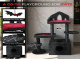 Black Gothic Cat Tree, Multi-Level Spooky Cat Tree with Scratching Posts, Perches, Hammock, and Cat 23060112