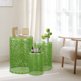 Outdoor Nesting Side Table Set of 3, Round Patio Accent Table, Metal Frame End Table for Indoor 99010573