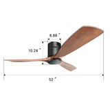 ZUN 52 Inch Low Profile Ceiling Fan DC 3 Carved Wood Fan Blade Noiseless Reversible Motor Remote Control KBS-52143