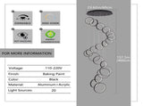 20 Ring High Ceiling Chandelier Foyer, Black Modern LED Large Staircase Long Chandeliers Light 69883940