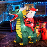 6.7ft Inflatable Santa Riding Dinosaur - 5 Bright LED Lights 210T Polyester Outdoor Xmas Decor 60814590