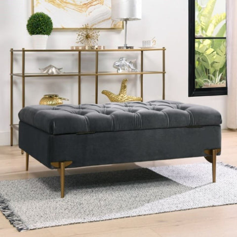 ZUN Estelle Upholstered Storage Bench Cocktail Ottoman, Steel Gray Performance Velvet B2719P245961