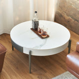 Modern Round White & reall wood color Coffee Table Drawers and metal legs,Drum Coffee Table W1911P269601