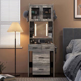 Small Vanity Desk with Sliding Mirror and LED Lights, Makeup Table with Charging Station and Storage 28727409