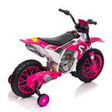 ZUN 12V Kids Ride on Toy Motorcycle, Electric Motor Toy Bike with Training Wheels for Kids 3-6, Rose Red W2181P164393