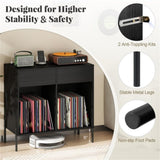 Record Player Storage Stand - Customizable Vinyl Compartments, Built-in Charging Station, Metal Legs 40443998
