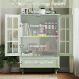 Minimalism Buffet Cabinet with Double Glass Doors and Drawer, Modern Wooden Storage Sideboard W2557P262926