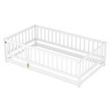Twin Size Floor Bed, Floor Bed with Fence and Door, Kids Bed Twin Size, Wood W1820P231585