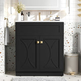 30'' Bathroom Vanity with Ceramic Sink Combo, Modern Freestanding Storage Cabinet with Gold Handles, N710P194898B