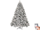 8 FT Pre-lit Snow Flocked Christmas Tree, Artificial Hinged Xmas Pine Tree with 1300 Branch Tips, 40181565