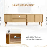 ZUN Rattan TV Stand with 2 Cabinets & 2 Open Shelves, Rattan-inspired Media Console Table for TVs up to WF324250AAP