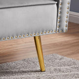 GREY Velvet Tufted Sofa Couch with 2 Pillows and Nailhead Trim W588P153426