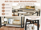 Gray Mobile Computer Desk with Keyboard Tray & Storage Shelf, 360&deg Lockable Casters for Home 68559774